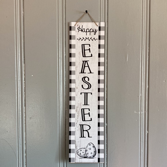 2/$20 NWT Beautiful Black & White Gingham Vertical Happy Easter Decoration Sign - Picture 11 of 12